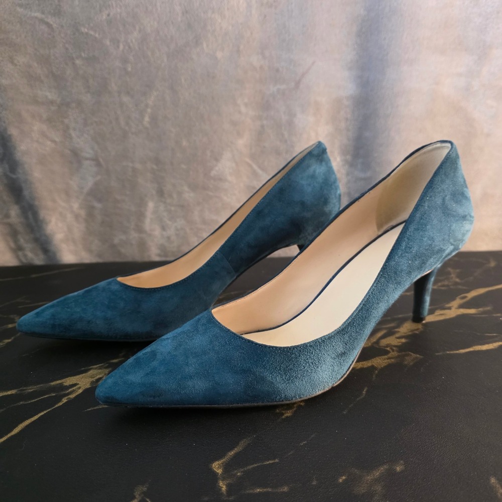 Nine West Margot Teal Blue Suede Pointed Toe Stiletto Pumps Heels Women's 10M